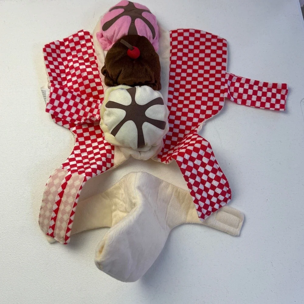 Small Ice Cream Sundae Pet Dog Costume Red White Checkered Halloween Whimsical